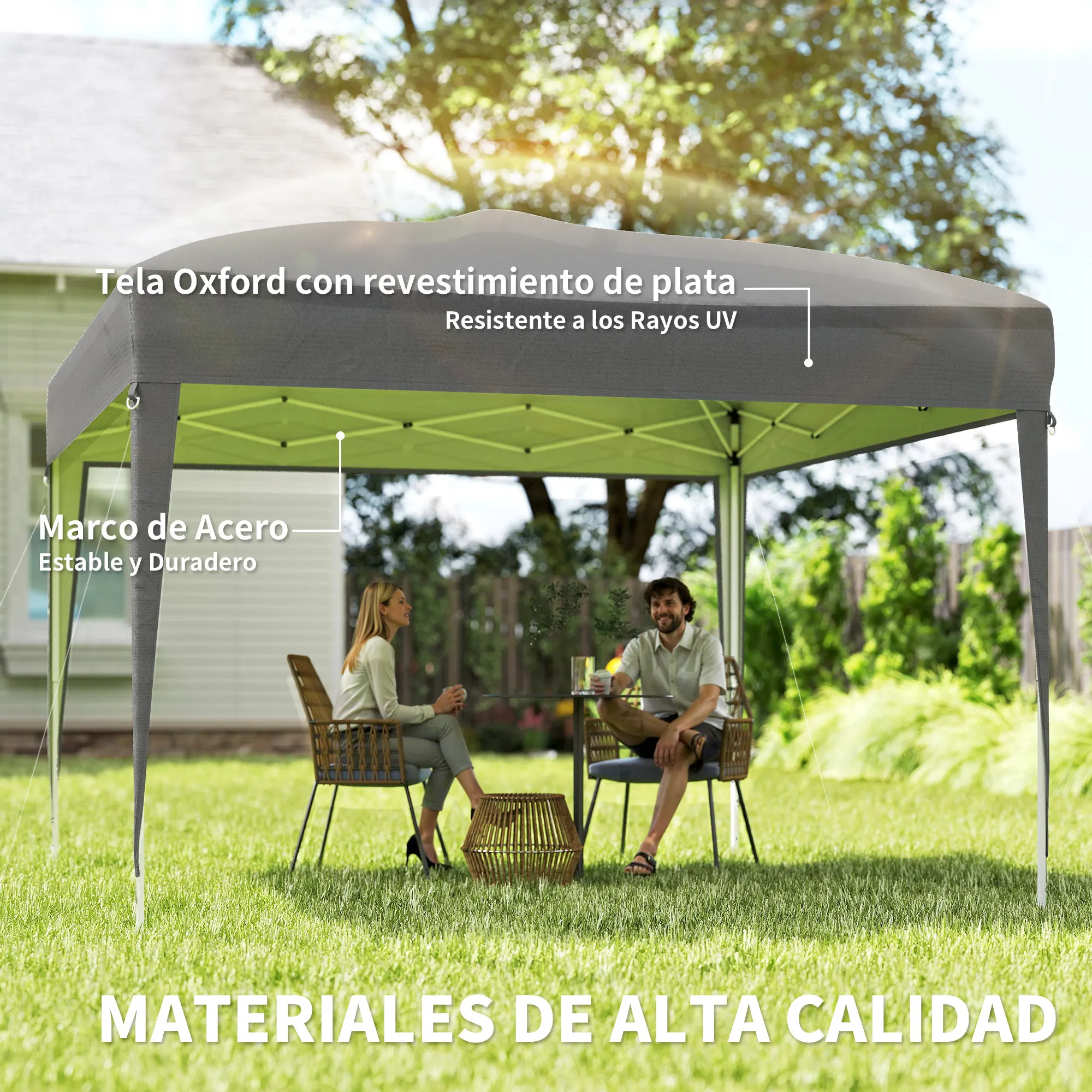 Outsunny Carpa Plegable 3x3 m, Pop-up, Cenador Pabellón de Jardín, Altura Ajustable con Bolsa de Transporte, Tela Oxford 210D Anti-UV, Impermeable, Gazebo para Camping, Fiestas, Exterior, Gris - imagen 3
