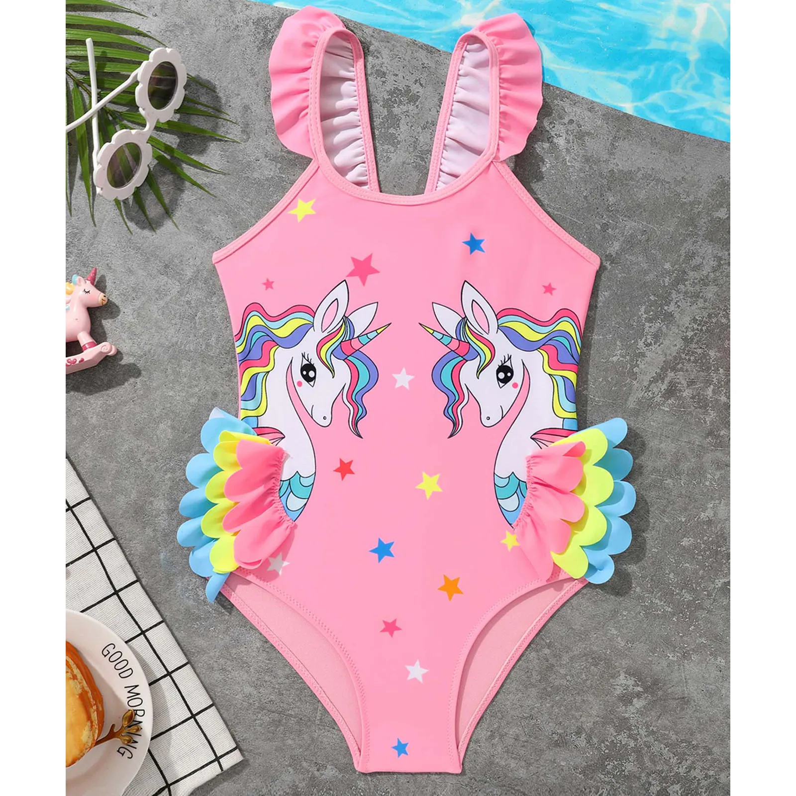 Niños bebés niñas nadar leotardo impreso traje de baño de una pieza traje de baño ropa de playa mono sin mangas mameluco para nadar trajes de baño - imagen 3