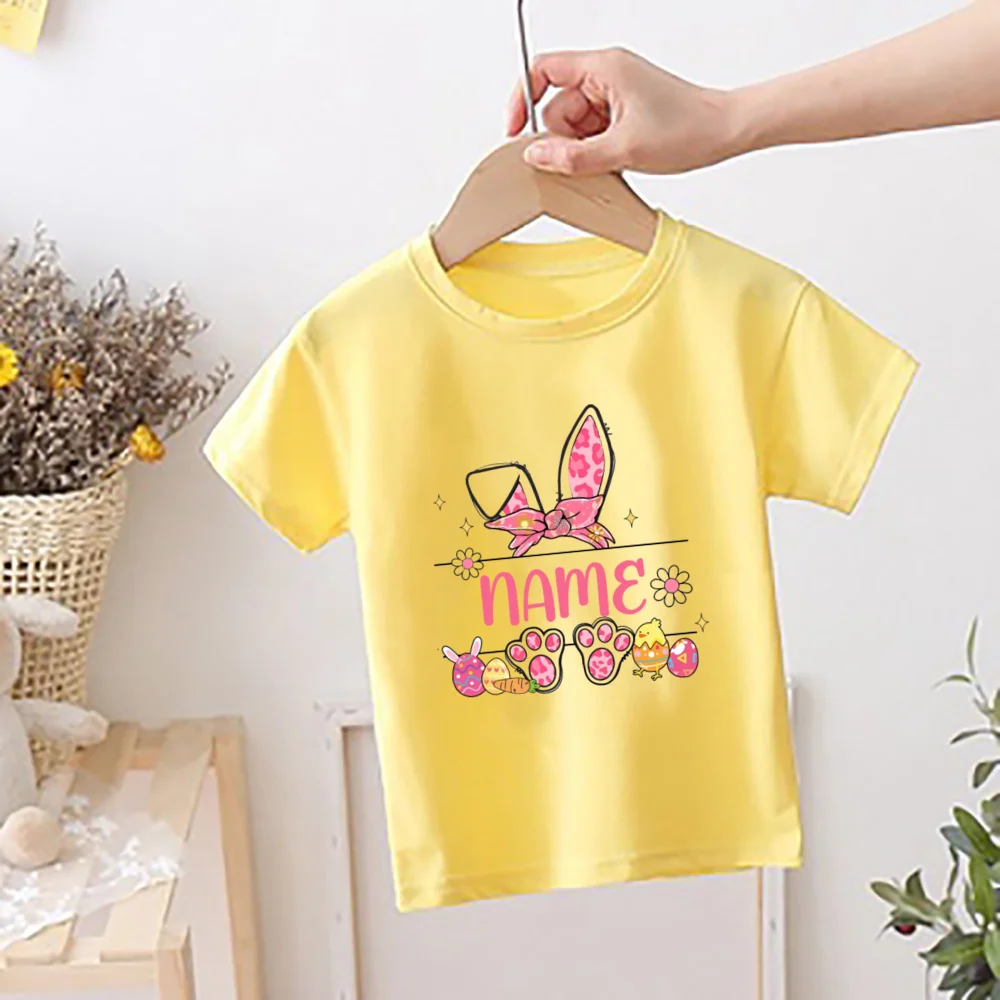 Camiseta personalizada de conejito para chico, camisetas con nombre personalizado para niño y niña, traje de fiesta de Pascua, camiseta a juego para hermanos - imagen 5