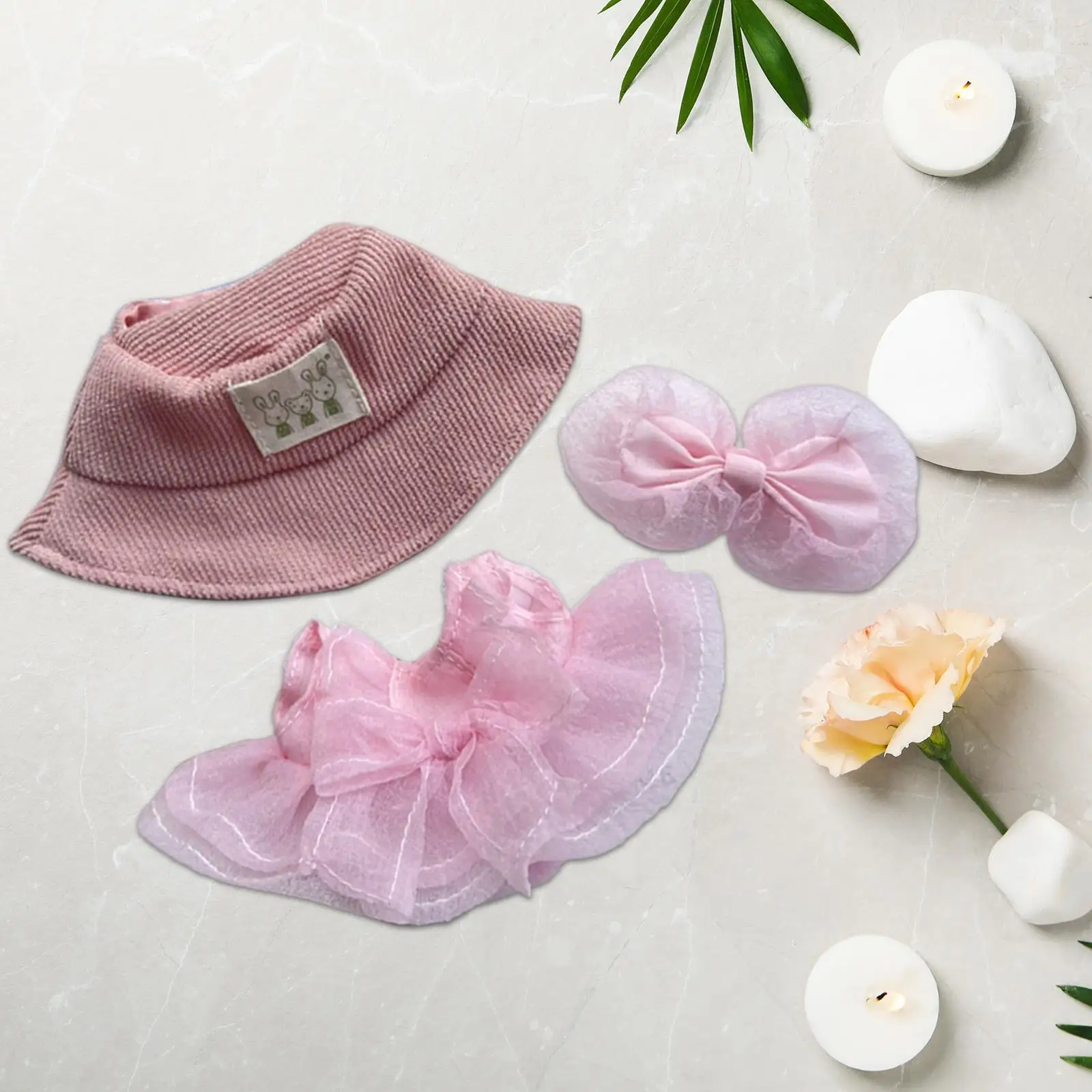 Set of 3 Doll Outfits with Hat And Bow Hairpin for 15-17cm Dolls, Gift Ideas