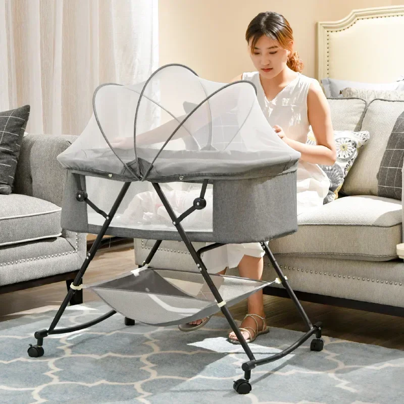 Cuna para bebé recién nacido, cochecito de bebé portátil calmante y calmante, cuna plegable de estilo europeo para dormir, color azul - imagen 2