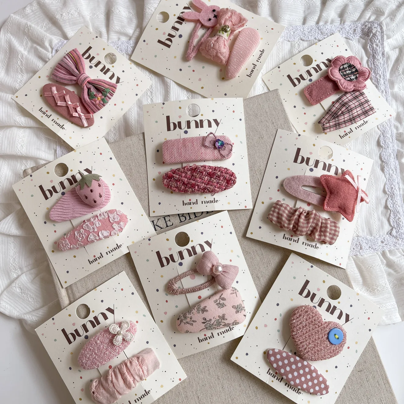 Clip de pelo geométrico rosa coreano para niñas, Clip BB de cabeza de princesa dulce de tela, Clip de peinado lateral para el cabello Floral de cinco estrellas para niños - imagen 4