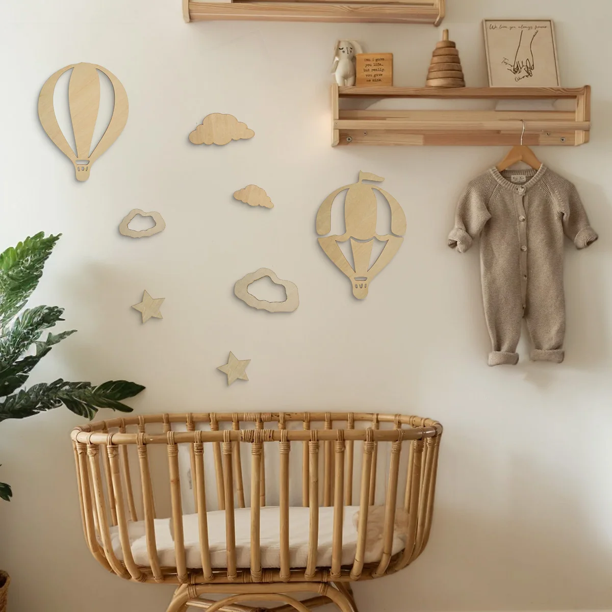 8 unids/set de globos de aire caliente de madera, nubes, estrellas, decoración de habitación de niños, decoración de jardín de infantes, decoración de pared creativa - imagen 5