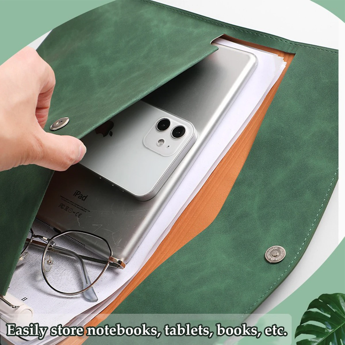 Bolsa de archivo A4 de cuero, impermeable, resistente al desgaste, carpeta de gran capacidad, suministros de almacenamiento de archivos para oficina y escuela, 1 Uds. - imagen 2