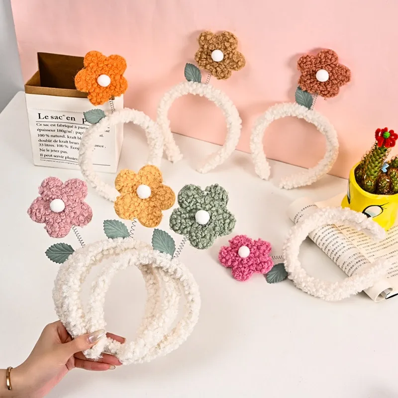Diadema de girasol de felpa para niños y niñas, bonita diadema para el cuidado de la piel, banda para el cabello suave antideslizante de dibujos animados peludos para niños y estudiantes