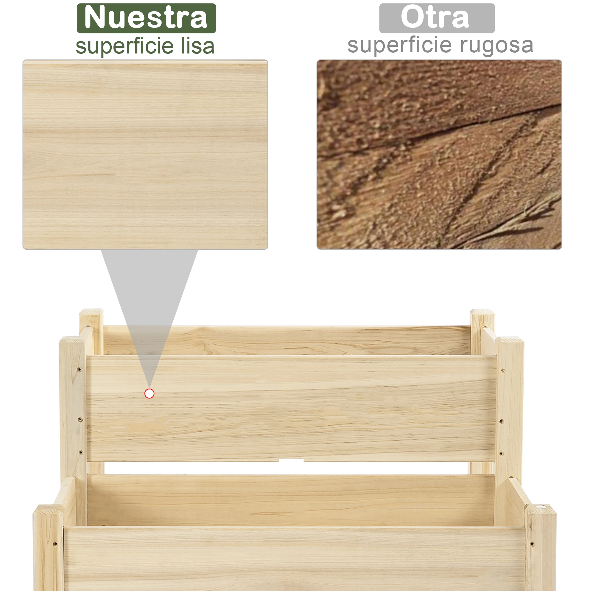 Outsunny Mesa de Cultivo Huerto Urbano Elevado de Madera de 2 Niveles Mesa de Jardinera para Cultivo Plantas Flores Verduras 86x85x72 cm Madera Natural - imagen 5