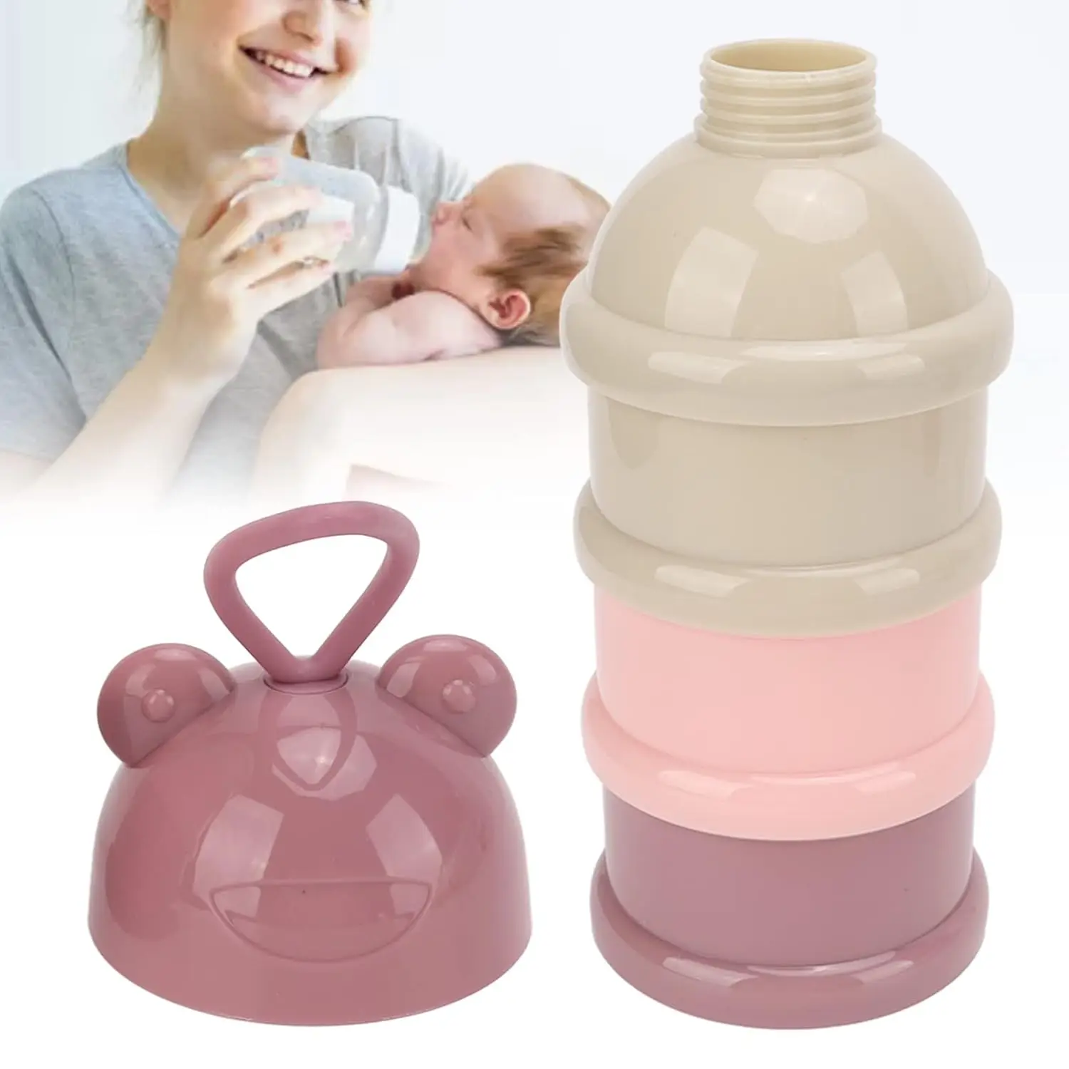 Caja de leche en polvo para bebé, caja de leche en polvo extraíble, portátil, fácil de llevar para niños pequeños en la habitación, contenedor de aperitivos rosa claro - imagen 2