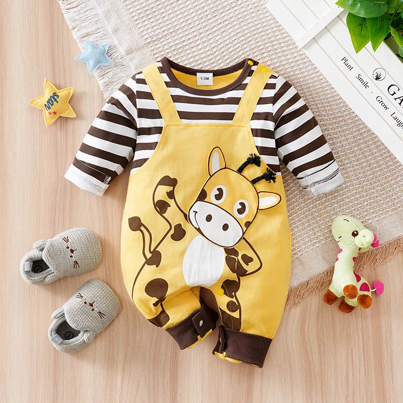 Pelele bebé algodón manga larga unisex estampado vaca rayas