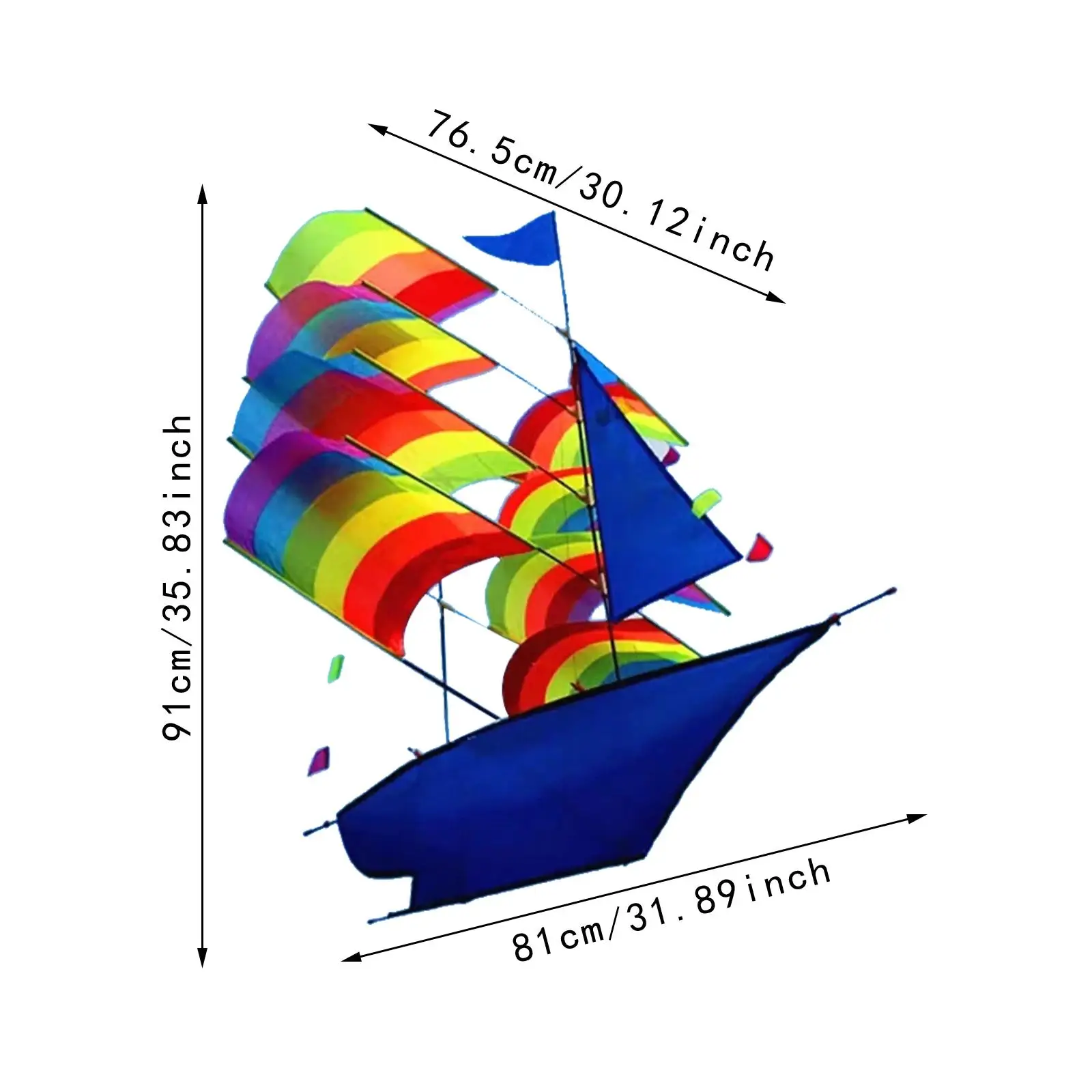 Rainbow Sailboat Fly Kite Large Sailboat Kite Portable Flying Toy Outdoor Sports
