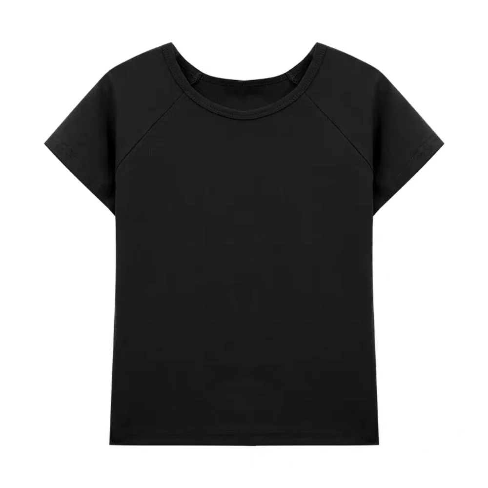 Camiseta Simple de manga corta de Color sólido, Top corto elegante Y2K, camisetas ajustadas de estilo coreano, ropa de calle para mujer