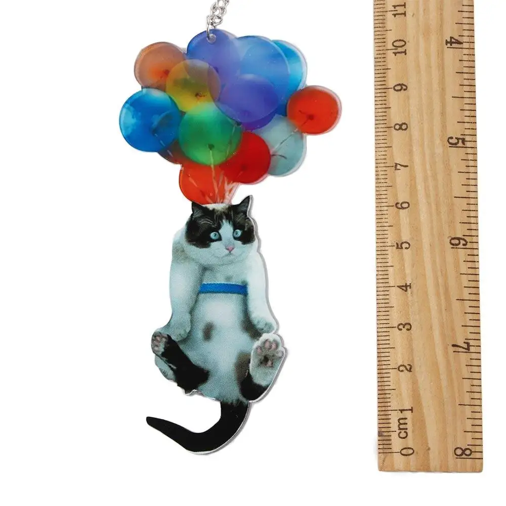 Adorno colgante de coche de gato con globo colorido, decoración Interior de coche, colgante de coche creativo, lindo gato - imagen 2