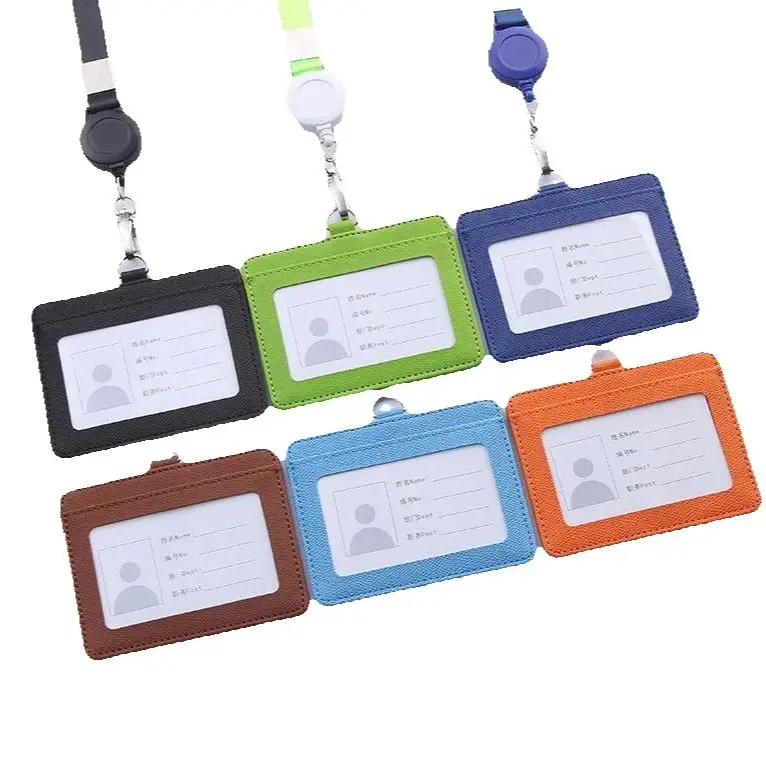 Portatarjetas con cordón retráctil multifuncional, juego de insignias de PU para tarjeta de identificación, etiqueta de nombre comercial, tarjeta de identificación para estudiantes, cuerda para el cuello