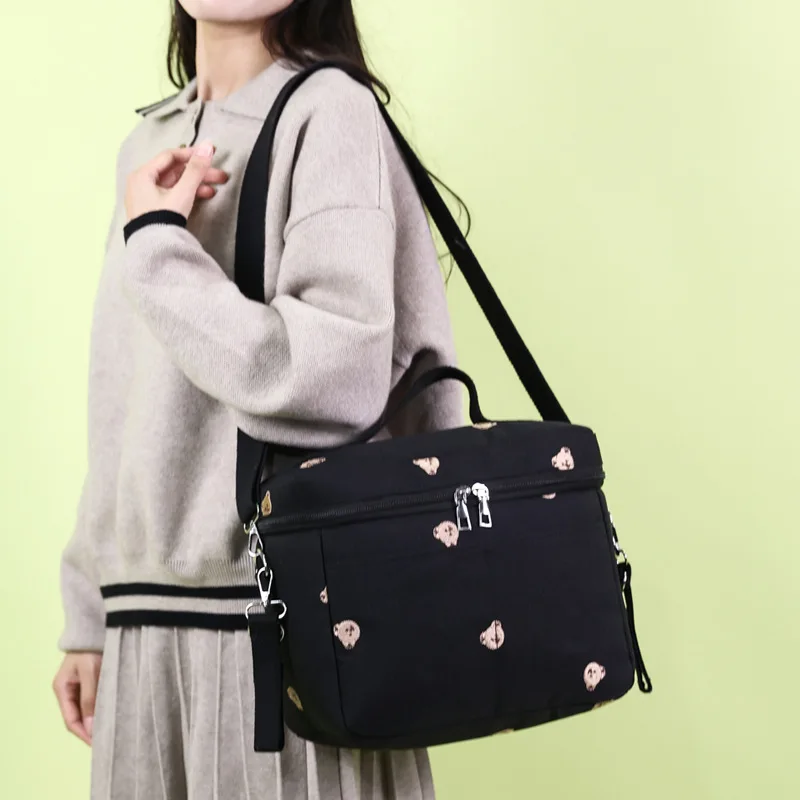 Bolsa de pañales para cochecito de bebé, bolso de mamá con bordado de flores de oso bonito de Corea, bolso de hombro de maternidad suave, organizador de pañales portátil para bebé - imagen 3