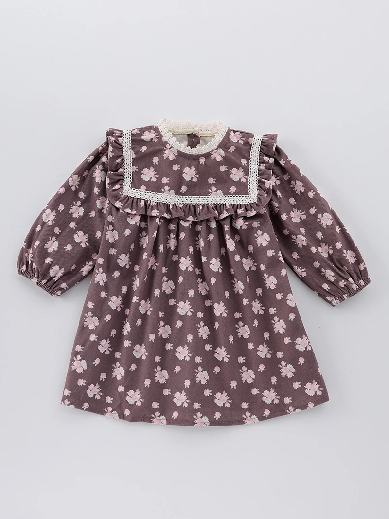 MILANCEL, vestido Floral de primavera para niñas, bonito vestido de manga larga con cuello de encaje para niños, traje informal para niñas, ropa de otoño para niños - imagen 4