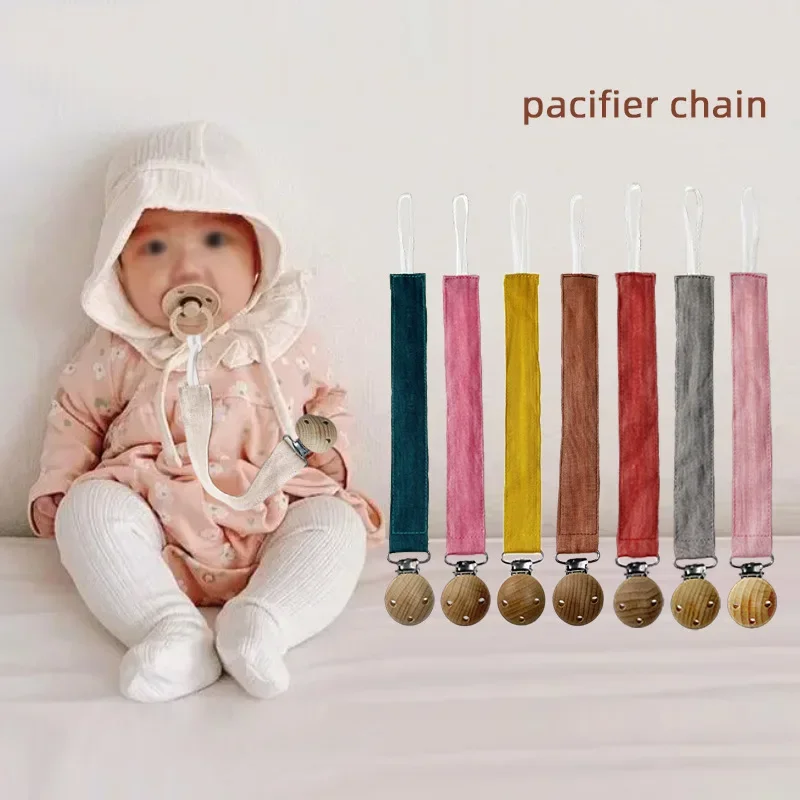 Clip para chupete estilo INS con cuentas de haya, collar mordedor de lino y algodón Natural, cadena cuentagotas antipérdida para bebé, colores puros - imagen 2