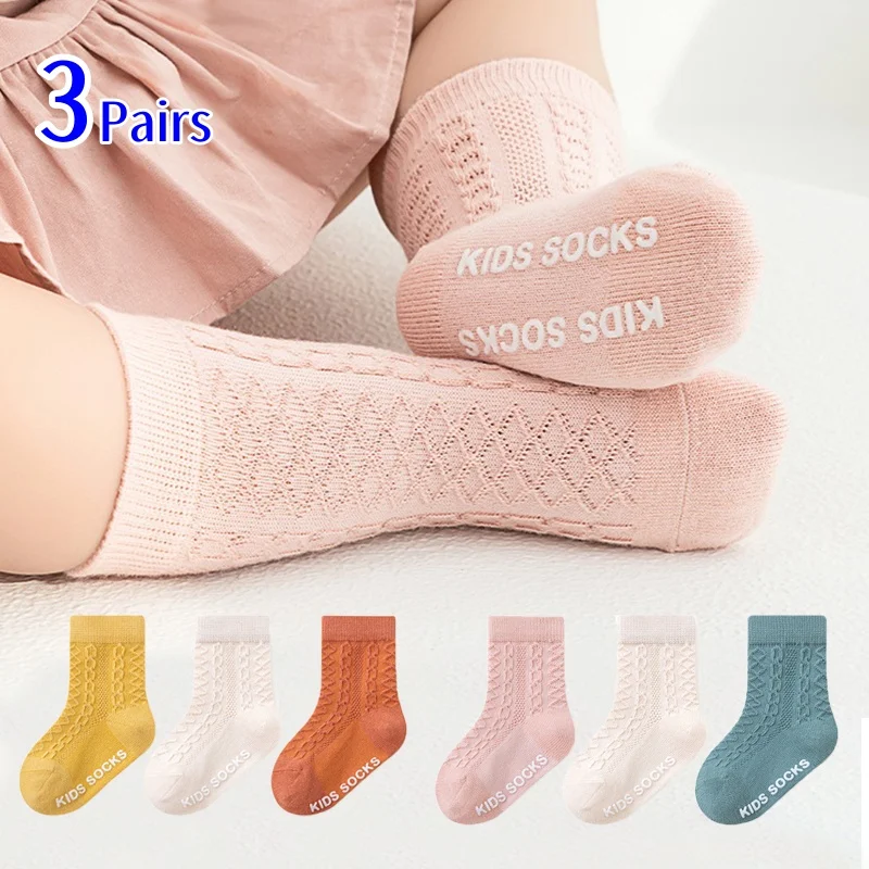 3 par/lote de calcetines para niños y niñas, calcetines informales de algodón para niños, calcetines para el hogar antideslizantes para primavera y verano para bebés de 1 a 5 años