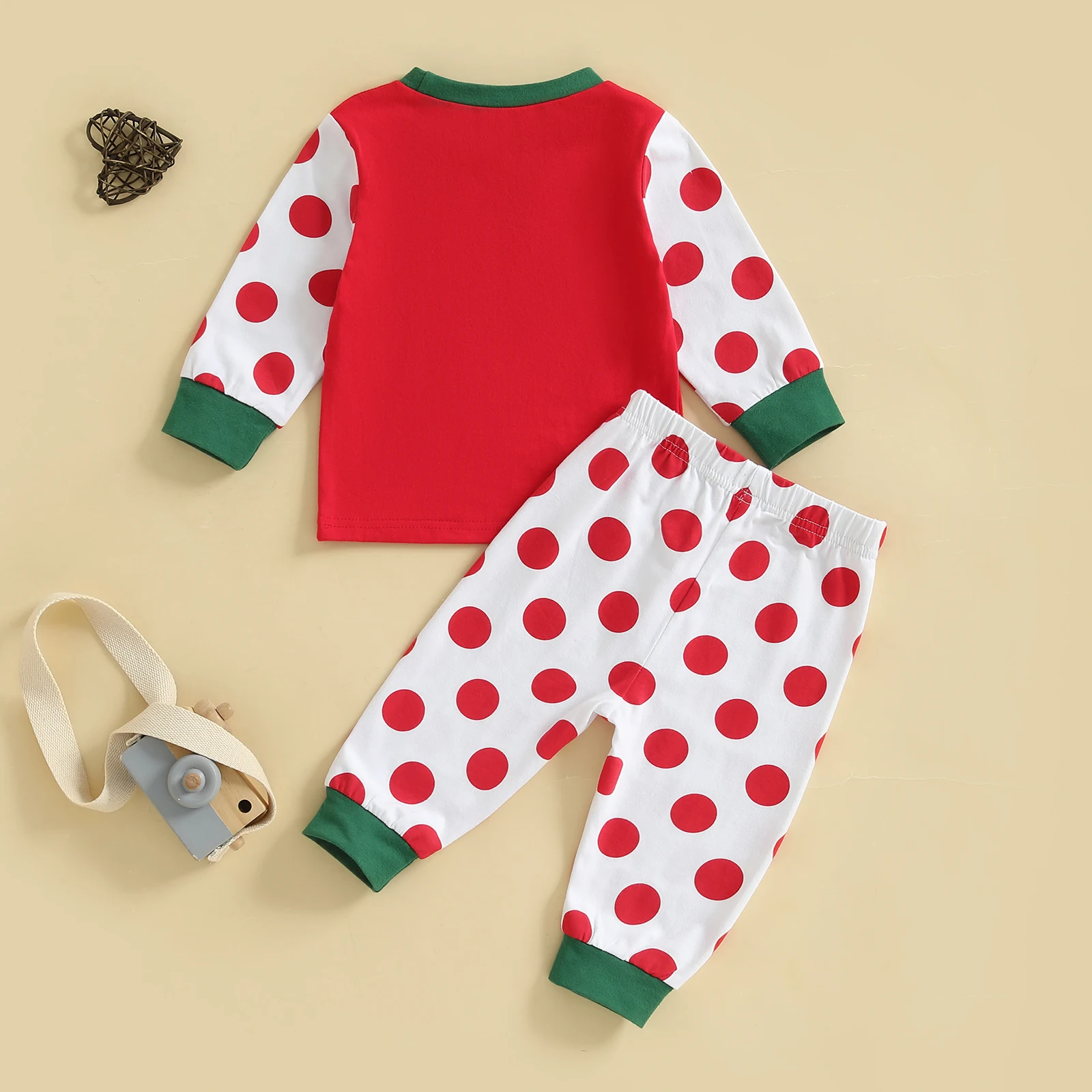 SUNSIOM Conjunto de ropa navideña para niños de 1 a 6 años, jersey de manga larga de pan de jengibre con pantalones de lunares/rayos, traje de 2 piezas - imagen 2