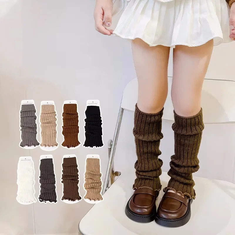 Calentadores de piernas de invierno para niños, medias largas tejidas para piernas, calcetines cálidos elegantes, accesorios, longitud de otoño 41cm