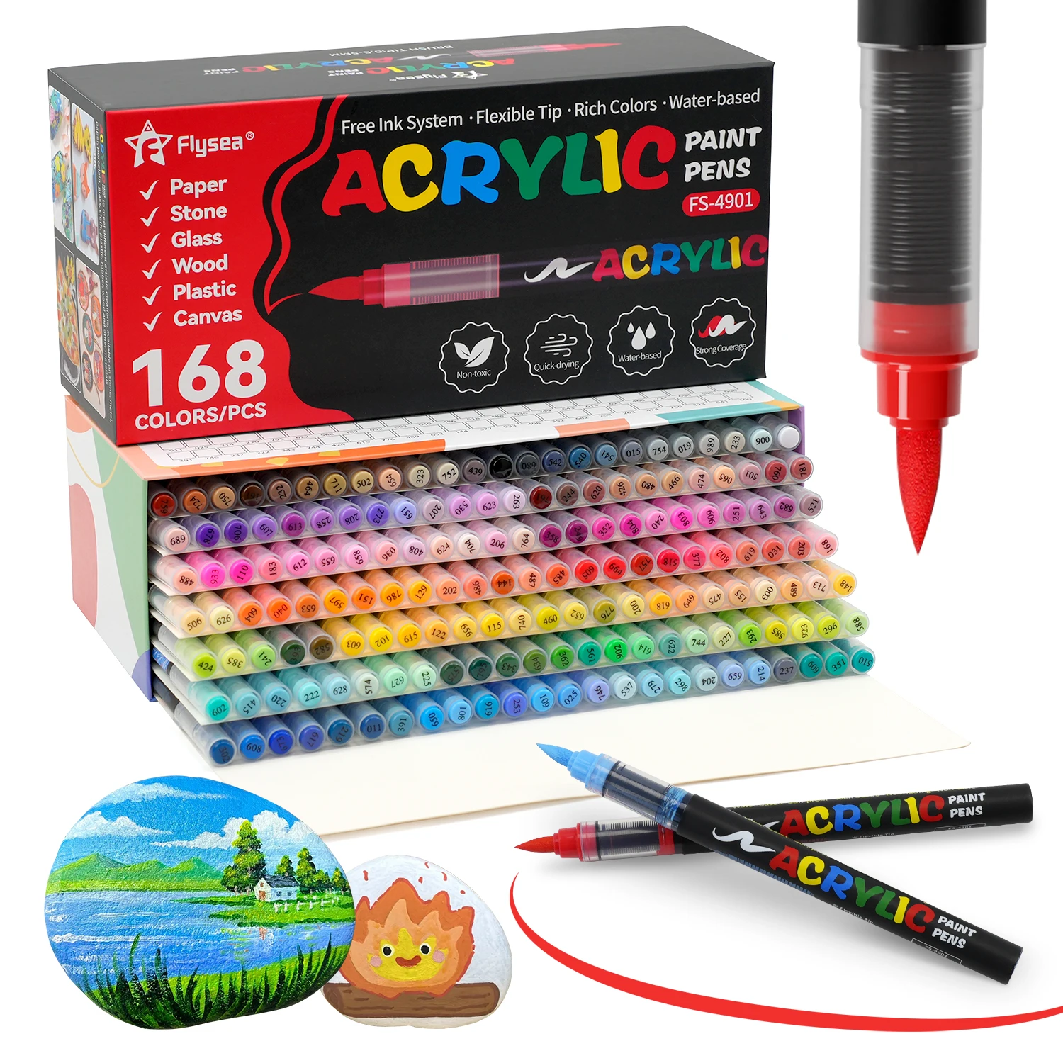 Juego de marcadores de pincel suave para pintura acrílica, marcadores de pintura con control de tinta automático con punta de pincel suave, bolígrafos de pintura acrílica para madera, piedra,