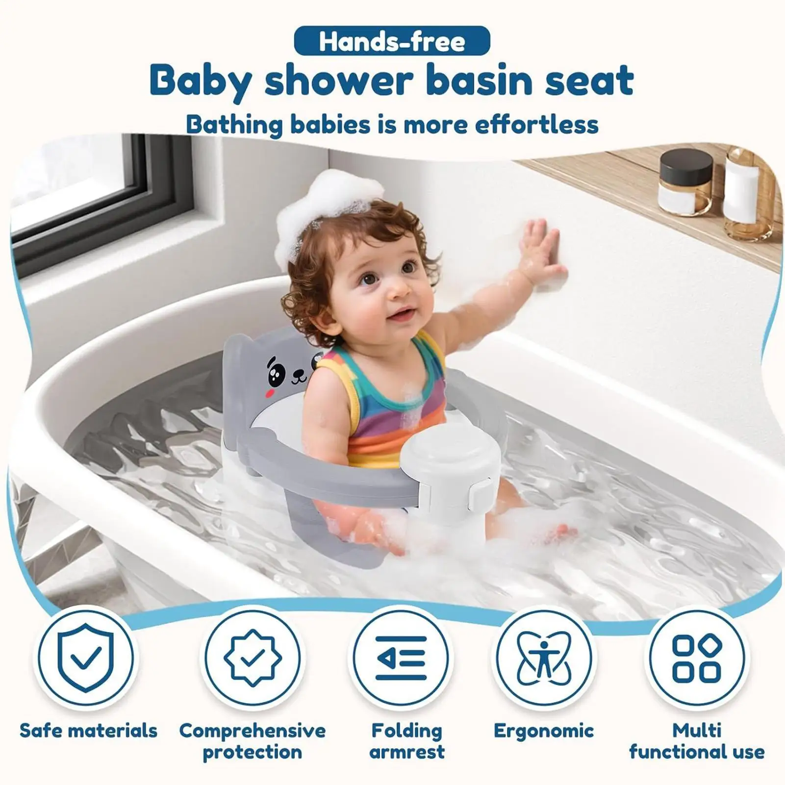 Asiento de baño para niños pequeños, asiento de bañera antideslizante para niños pequeños, silla de baño de ducha con ventosas para bebés de 6 a 24 meses, nuevo - imagen 4