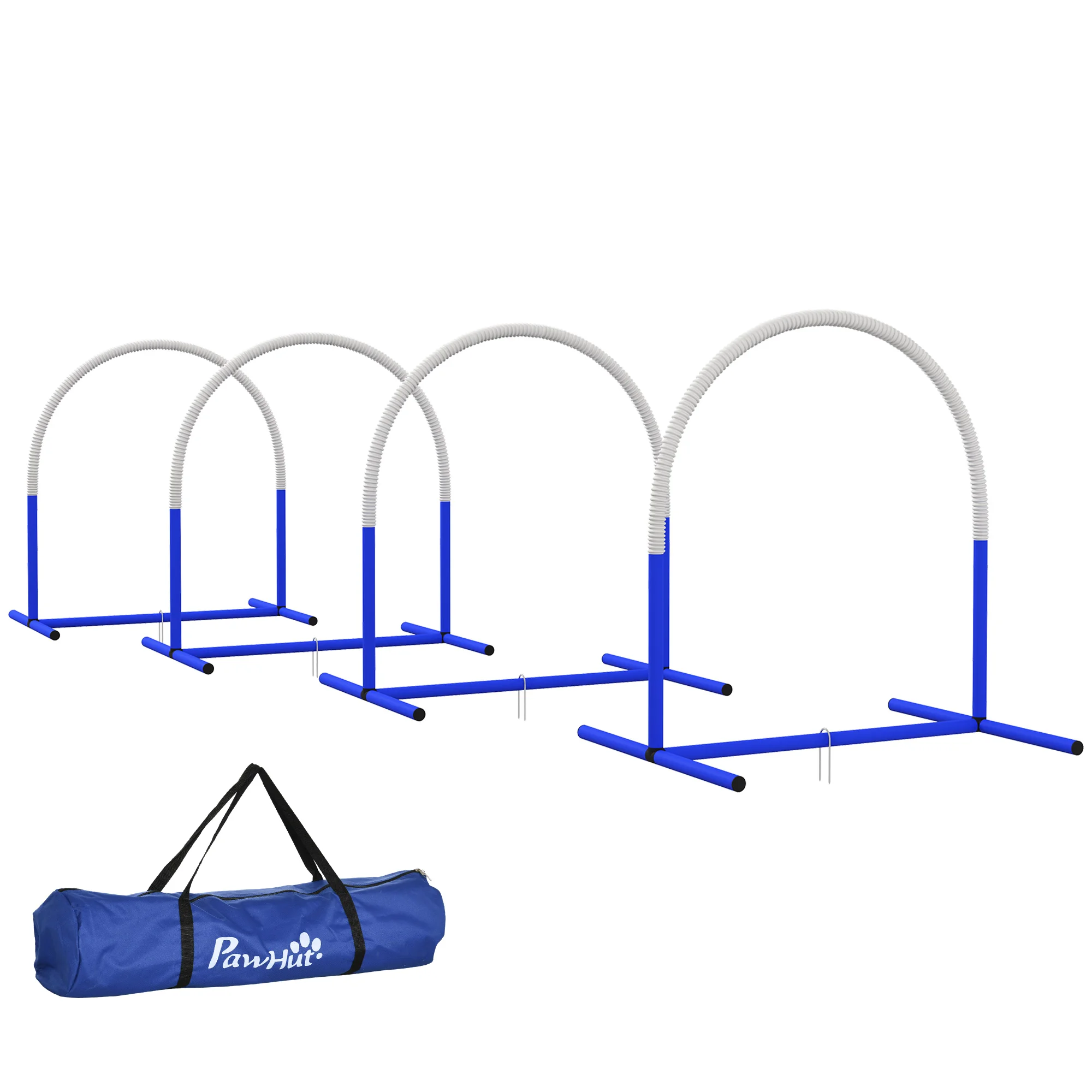 PawHut Set de Entrenamiento de Agilidad para Perros de 4 Piezas Juego de Agilidad para Perros con Bolsa de Transporte para Entrenamiento Suave Blanco y Azul - imagen 2