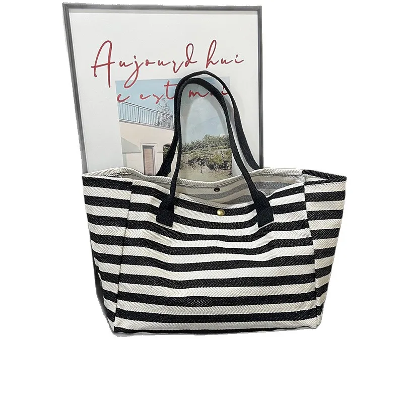 Bolso de hombro a rayas para mamá – Lona gran capacidad trabajo - imagen 4