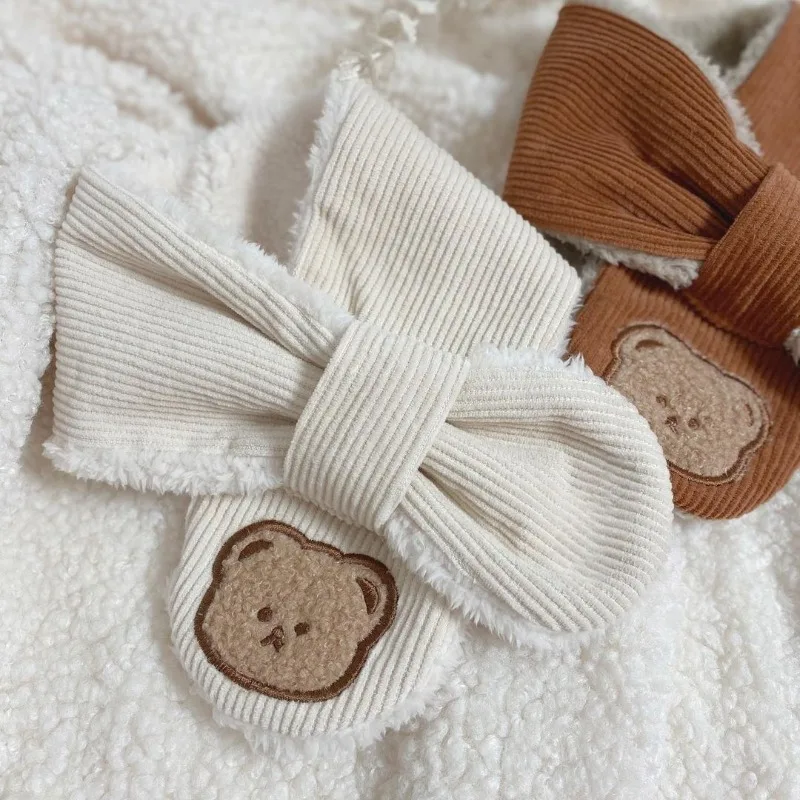 Bufanda bonita de oso de dibujos animados para niño y niña, bufanda informal de estilo coreano, Color Beige Kakhi, bufanda para niño, bufanda cálida de lana para otoño e invierno - imagen 4