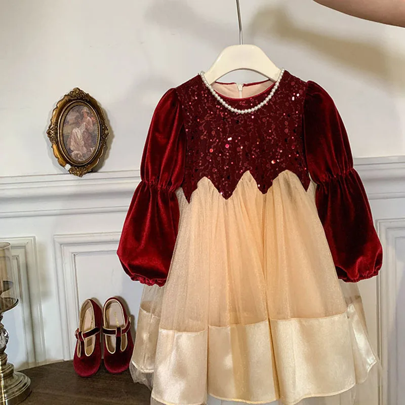Vestido de terciopelo con lentejuelas y falda de tul para niña - imagen 3