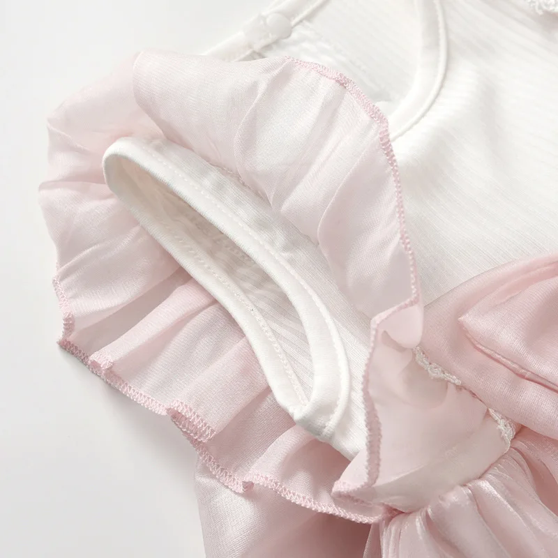 Conjuntos de monos de verano para niña de 0 a 6 meses, monos sin mangas de princesa de malla con bonito lazo rosa coreano, artículos para recién nacidos B192 - imagen 5