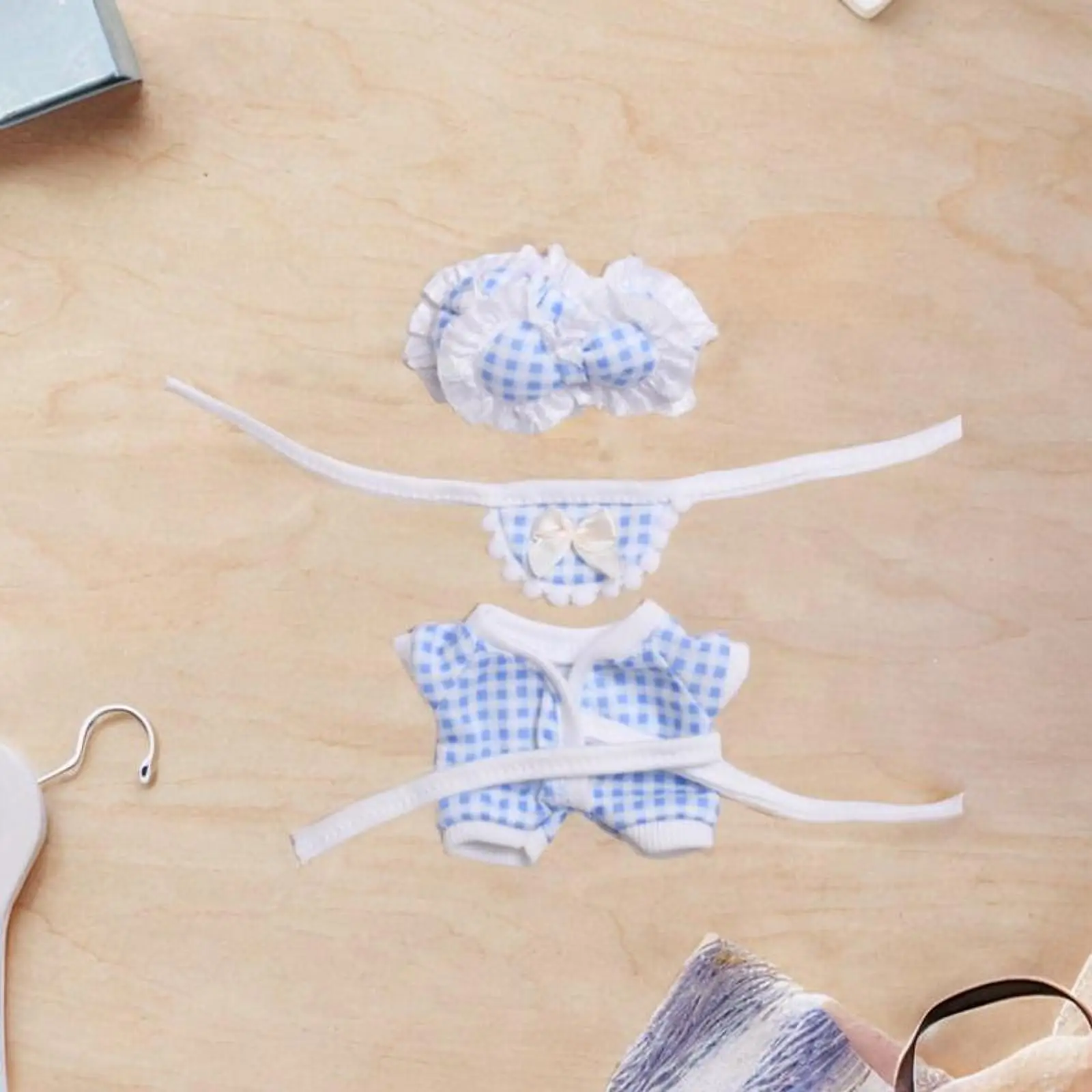 3 Pieces Fashion Dolls Pajamas and Bib Headband Accessory Miniature Clothes for 17cm Dolls Girl Dolls Dress up Children's Gifts