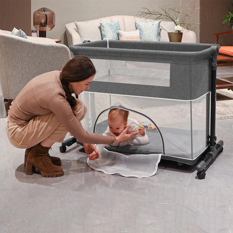 Cuna plegable multifuncional para bebé con valla de juego y cama