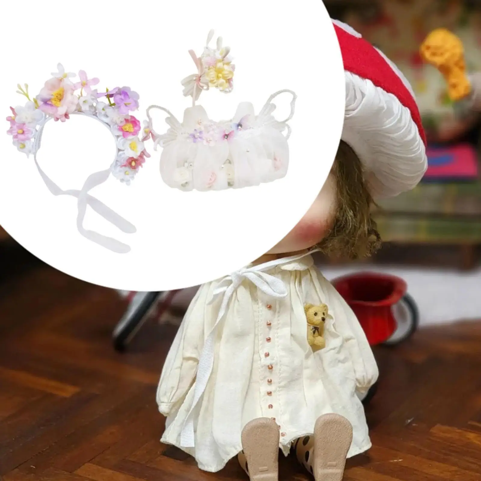 3 Pack of Doll Clothing with Flower Headpiece and Bouquet for 15-17cm Dolls