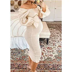 Vestido premamá largo de algodón elástico – Corte una línea elegante
