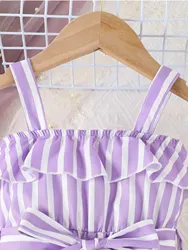 Vestido bebé niña con cinturón de rayas moradas para verano cómodo