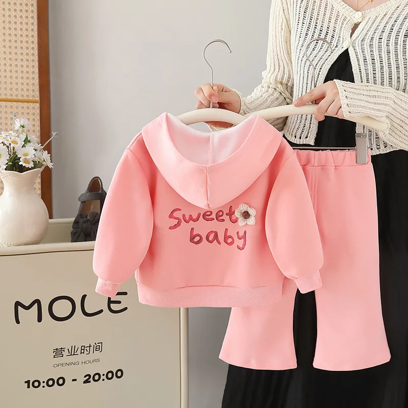 Nueva ropa de primavera y otoño para niñas, chaqueta con capucha de manga larga para niños, pantalones, 2 unids/set, ropa infantil de moda, chándales para niños - imagen 4