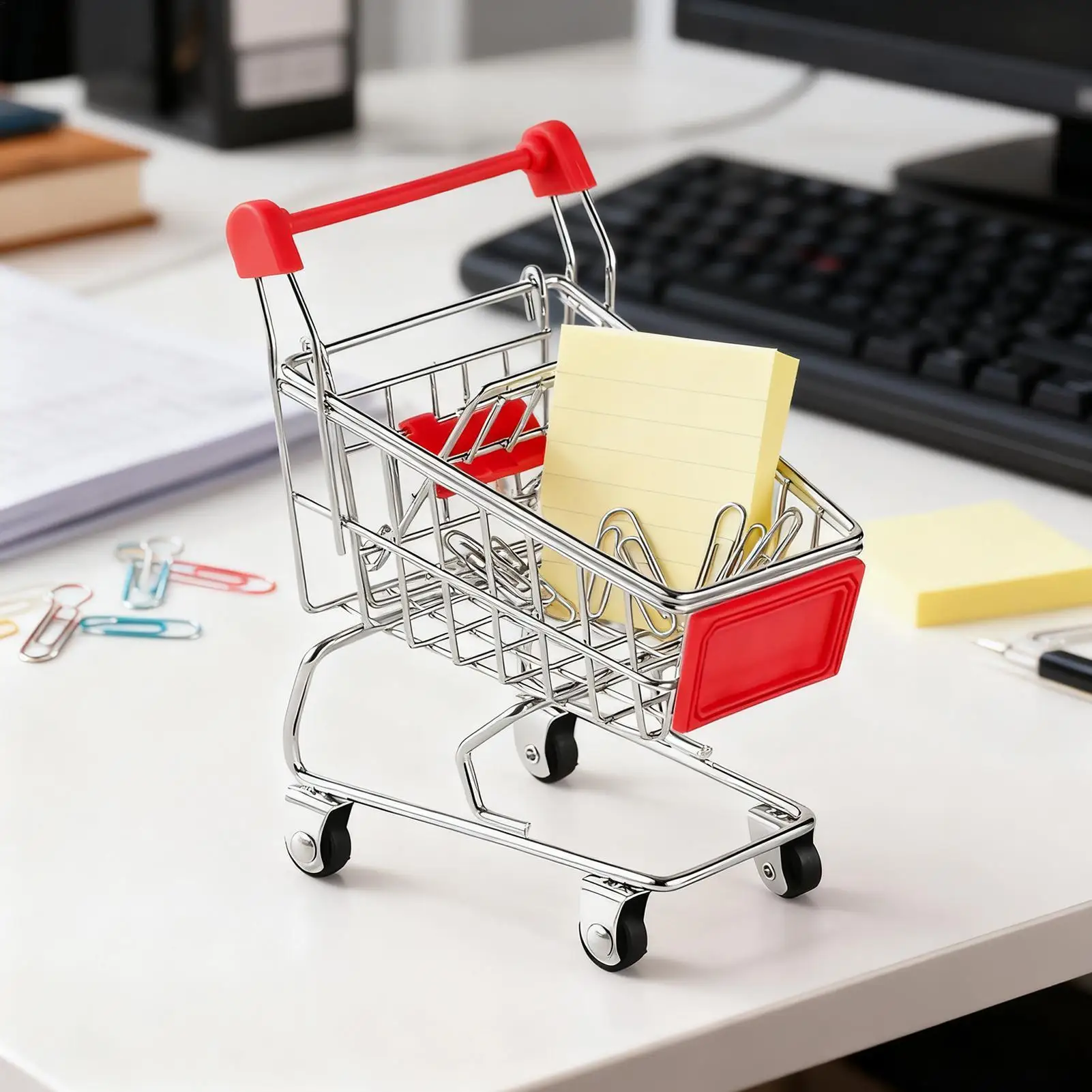 Pequeño carrito de comestibles, accesorios para casa de muñecas, carrito de compras para supermercado, carrito de mano para niños, coleccionistas, jardines de hadas - imagen 3