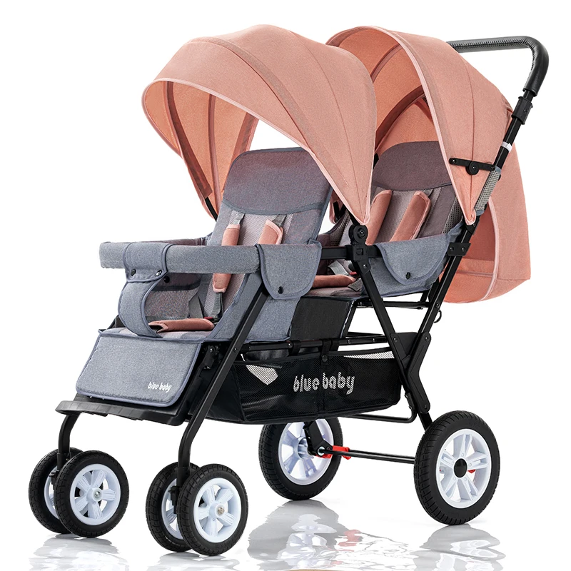 Cochecito doble plegable y ligero – Asientos reclinables transpirable