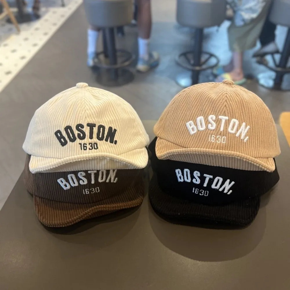 Gorra de pana con diseño bordado para niños, gorra de pico de pato transpirable de Color sólido para bebé, gorra de béisbol ligera ajustable - imagen 4