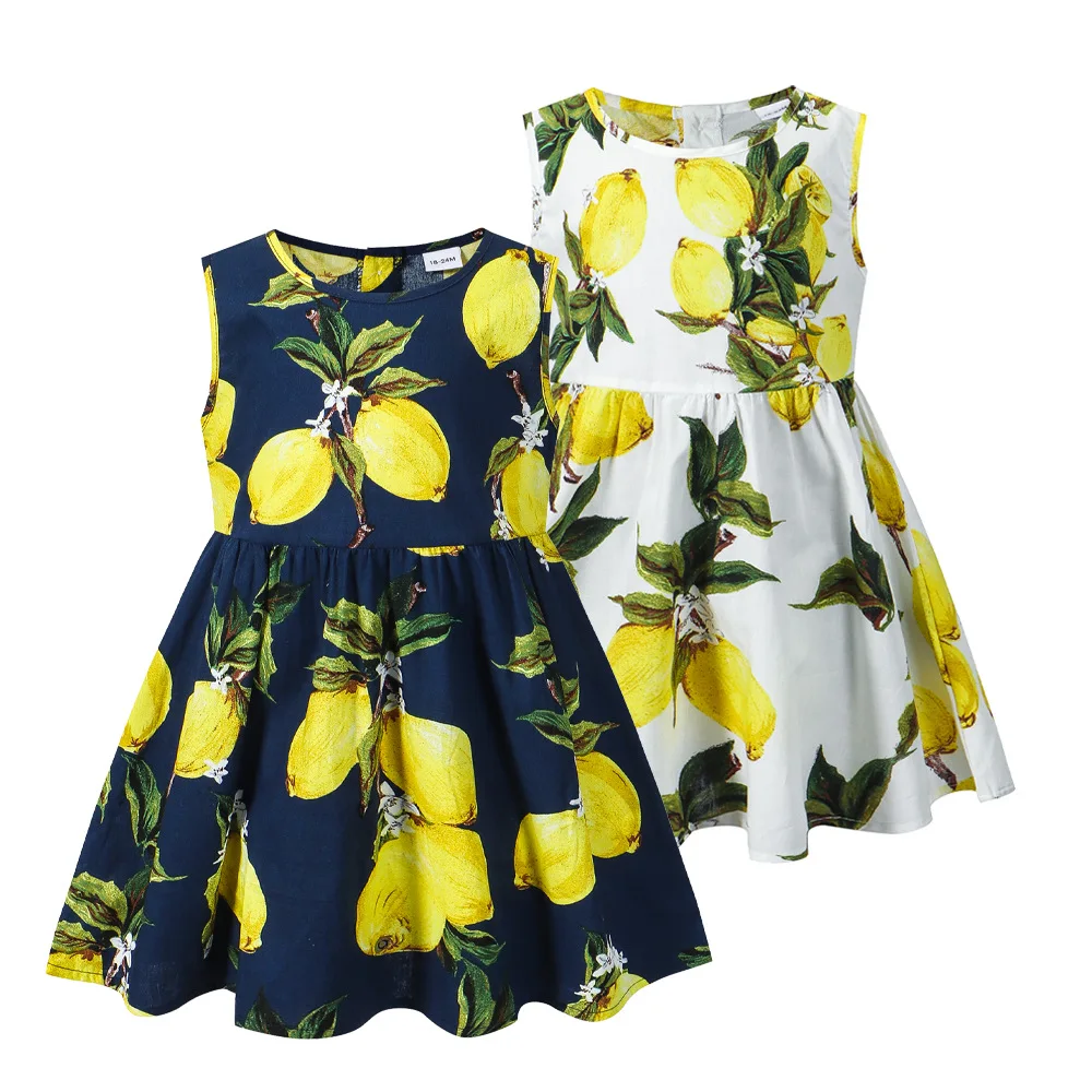 Trajes de verano para niñas pequeñas, vestidos coreanos bonitos sin mangas de algodón con estampado de limón, ropa de playa para bebés, BC560, 2024 - imagen 2