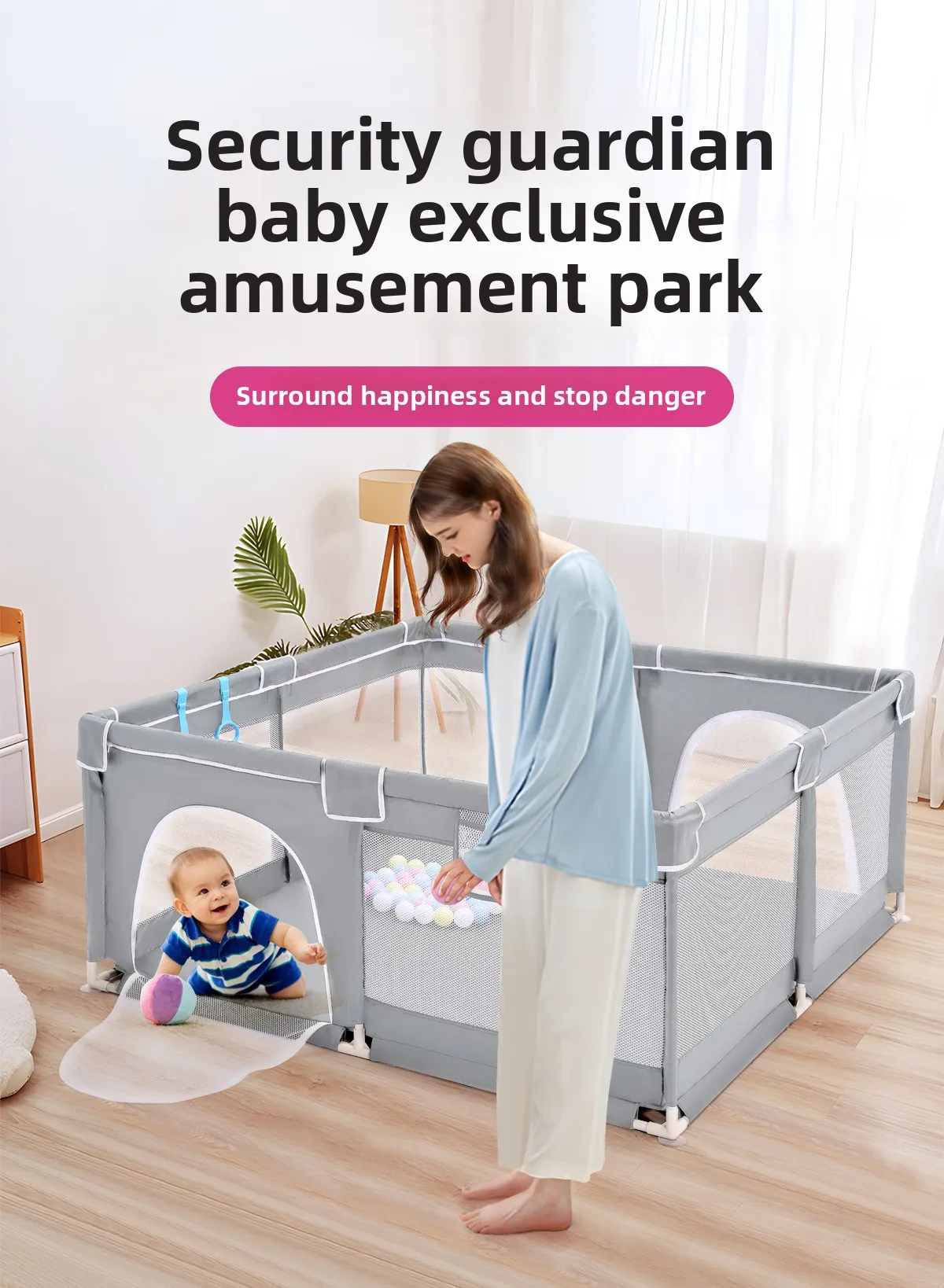 Valla de juego para niños, valla protectora para bebés, interior, hogar, valla de seguridad para niños pequeños - imagen 3