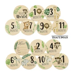 Accesorios de fotografía recién nacido, tarjeta de hito para bebé, estampado Animal, grabación mensual de madera, tarjetas conmemorativas, regalos para Baby Shower, 7 Uds.