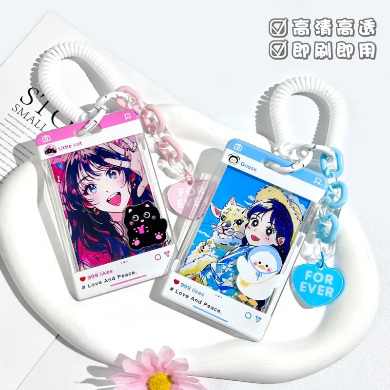 Soporte para tarjetas de fotos, funda protectora para postales de ídolo Kpop, fundas para tarjetas de identificación de estudiantes de autobús, llavero colgante, papelería Kawaii, 1 ud. - imagen 2