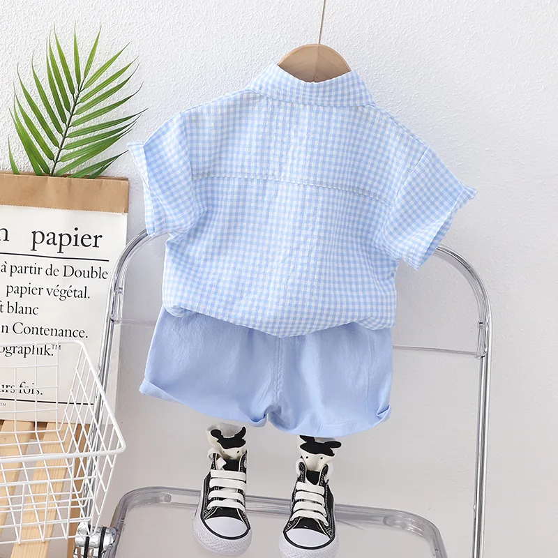 Conjunto de ropa de verano para bebé, traje de camisa a cuadros, pantalones cortos, chándal informal para niño pequeño, 2 uds. - imagen 5