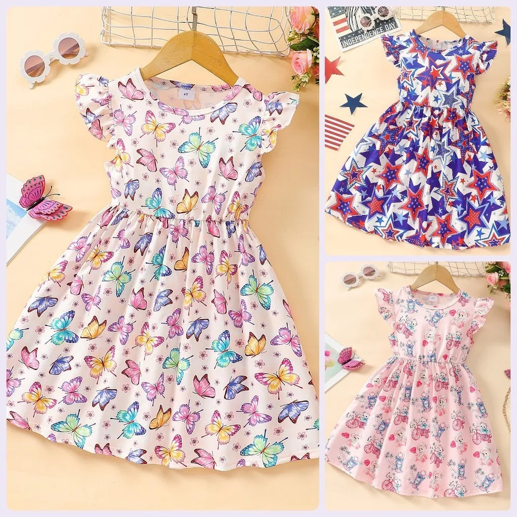 Vestido gráfico para niñas, ropa sin mangas de 3, 4, 5, 6, 7 Y, ropa informal de verano con gráfico de mariposa súper bonita, ropa de cumpleaños para niños