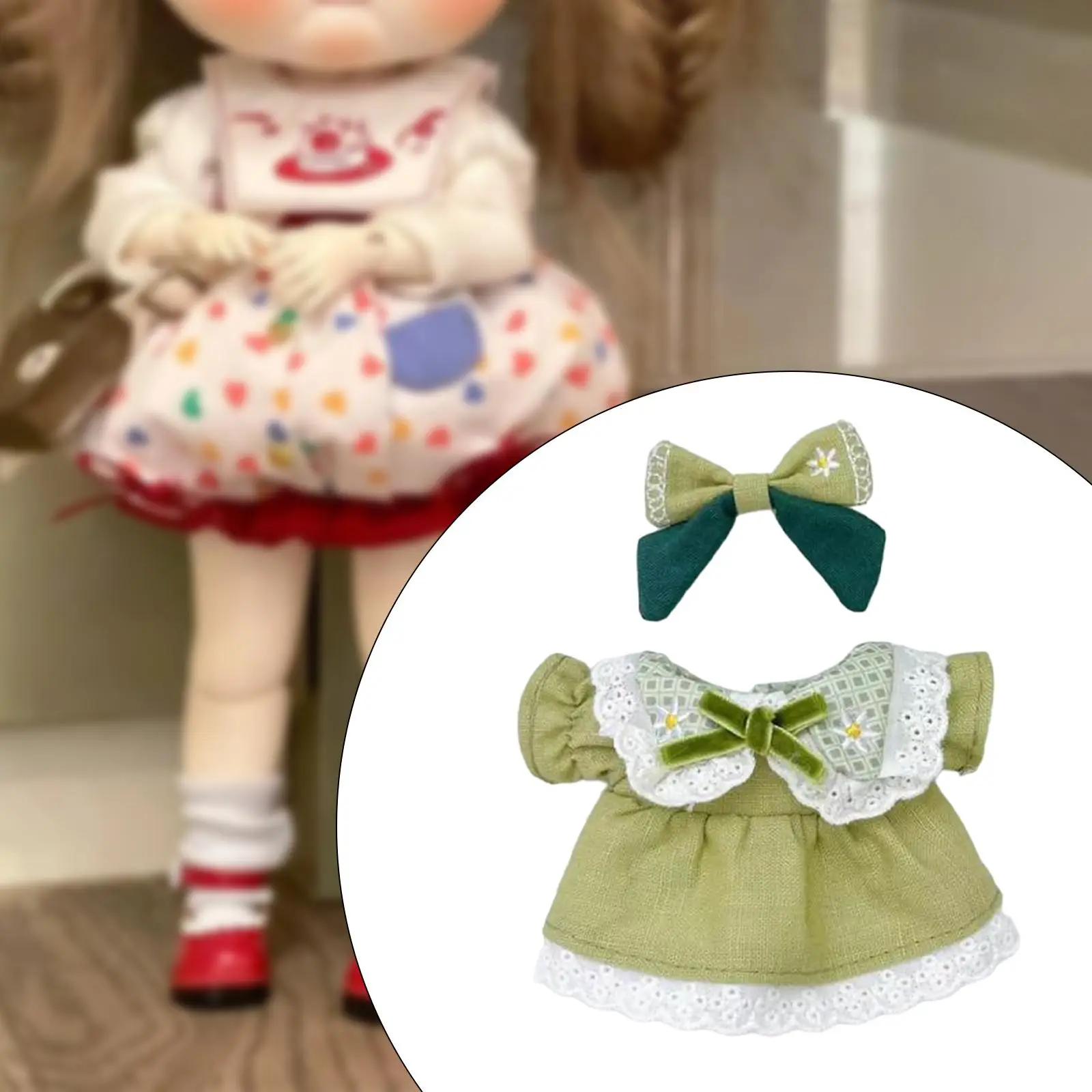 Plush Figure Dress Outfit DIY Hands on Photo Props Fashion Costumes Clothing with Hair Bow Make Your Own Dolls for 17'' Doll