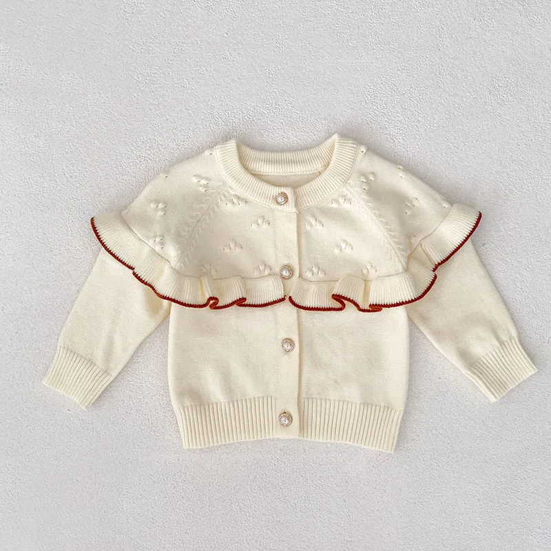 MILANCEL nuevo otoño cárdigan para bebé 0-24M lindo ahuecado niñas Color bloque suéter suelto versión coreana Tops de punto para bebé - imagen 5