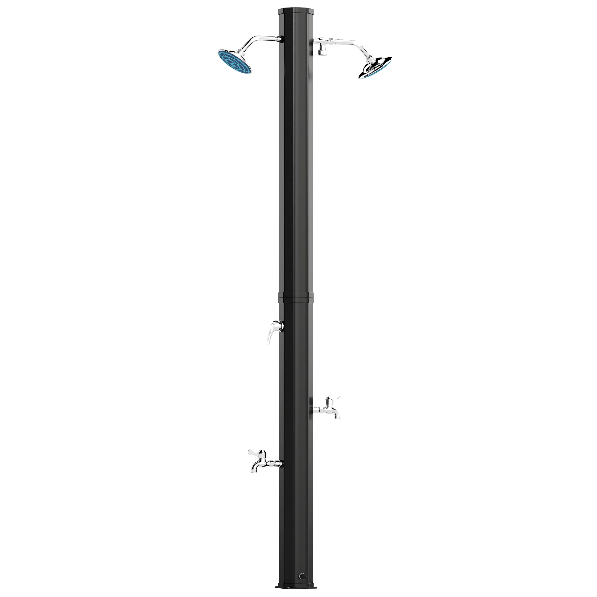 Outsunny Ducha de Jardín Solar 35 L Ducha Solar Exterior con 2 Cabezales Giratorios Grifos de Pies y Agua Caliente Máximo 55 °C para Piscina Camping Patio 73x18x217 cm Negro - imagen 2