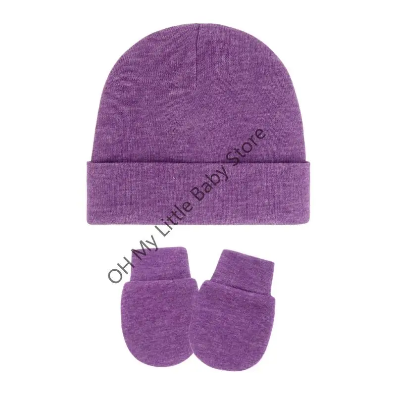 M76C Juego 4 gorros elásticos para recién nacidos y manoplas para bebé a prueba arañazos, bordes elásticos suaves, para - imagen 5
