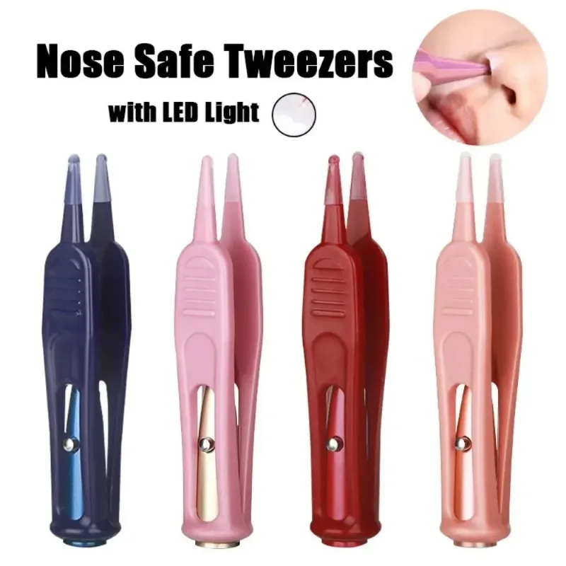 Pinzas de seguridad para bebés, pinzas seguras para limpiar la oreja, la nariz y el ombligo, suministros de limpieza, pinzas con luz LED, 1 ud.