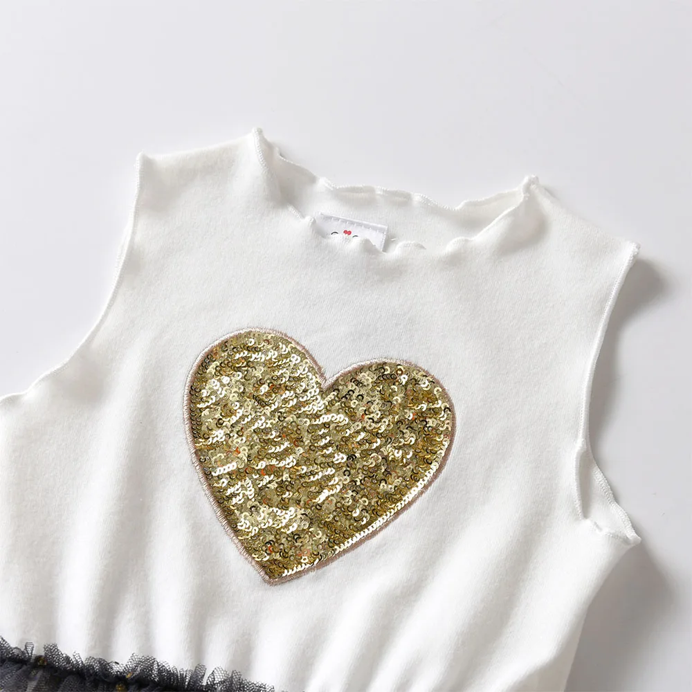 DXTON vestido sin mangas para niña de verano con lentejuelas corazón - imagen 2